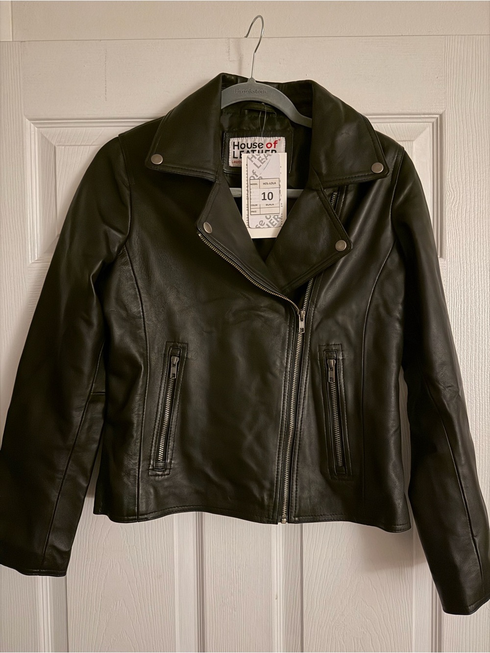 Womens Soft Leather Cross Zip Biker Jacket - Black